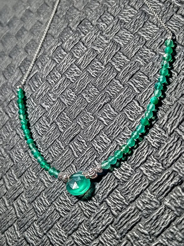 Colier argint onix verde brioleta lant argint minimalist boho chic trendy - Transport gratuit