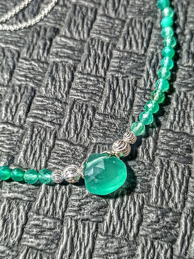 Colier argint onix verde brioleta lant argint minimalist boho chic trendy - Transport gratuit