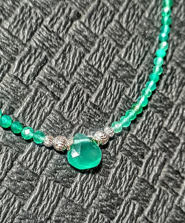 Colier argint onix verde brioleta lant argint minimalist boho chic trendy - Transport gratuit