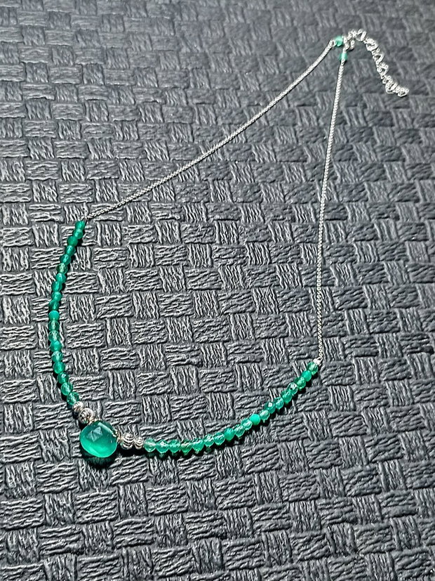 Colier argint onix verde brioleta lant argint minimalist boho chic trendy - Transport gratuit