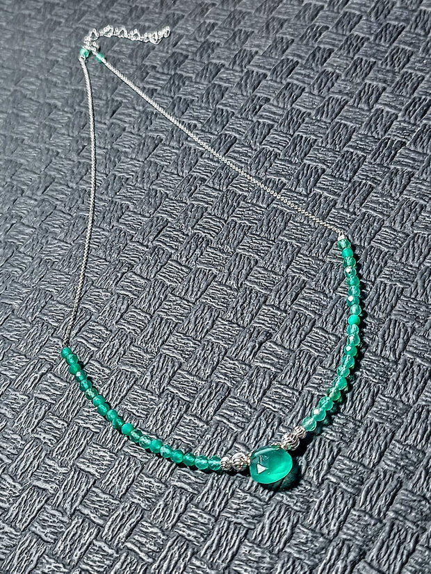 Colier argint onix verde brioleta lant argint minimalist boho chic trendy - Transport gratuit