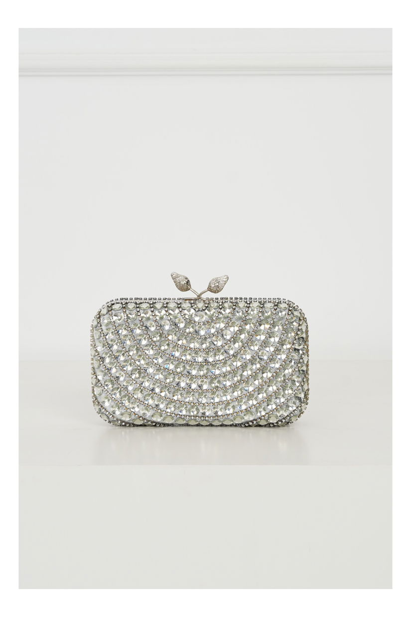 Clutch elegant din strasuri argintiu