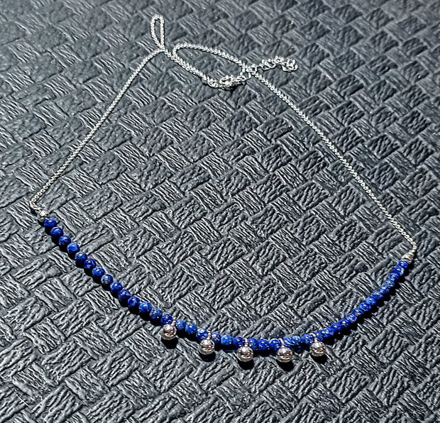 Colier argint lapis lazuli lant argint minimalist boho chic trendy - Transport gratuit