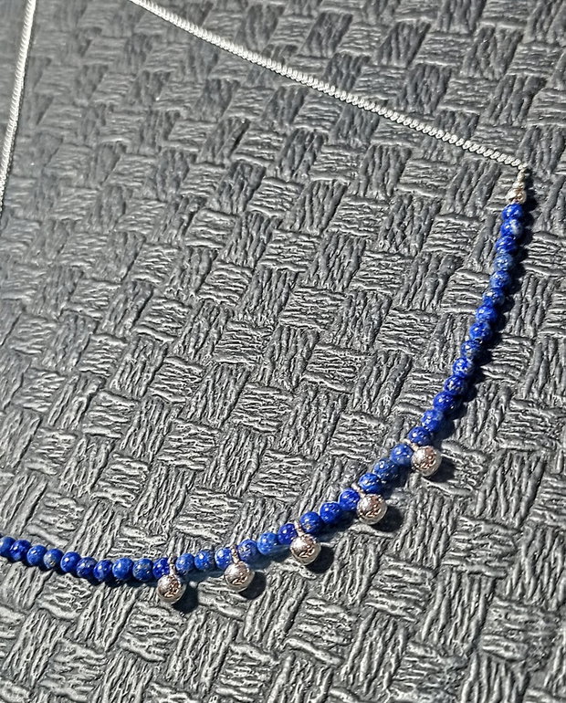 Colier argint lapis lazuli lant argint minimalist boho chic trendy - Transport gratuit