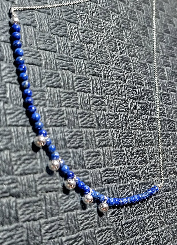 Colier argint lapis lazuli lant argint minimalist boho chic trendy - Transport gratuit