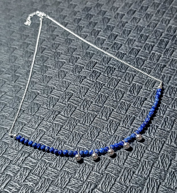 Colier argint lapis lazuli lant argint minimalist boho chic trendy - Transport gratuit