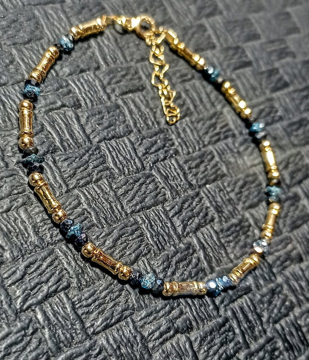 Bratara vermeil diamant albastru brutspinel grafitat argint placat cu aur minimalista boho chic trendy - Transport gratuit