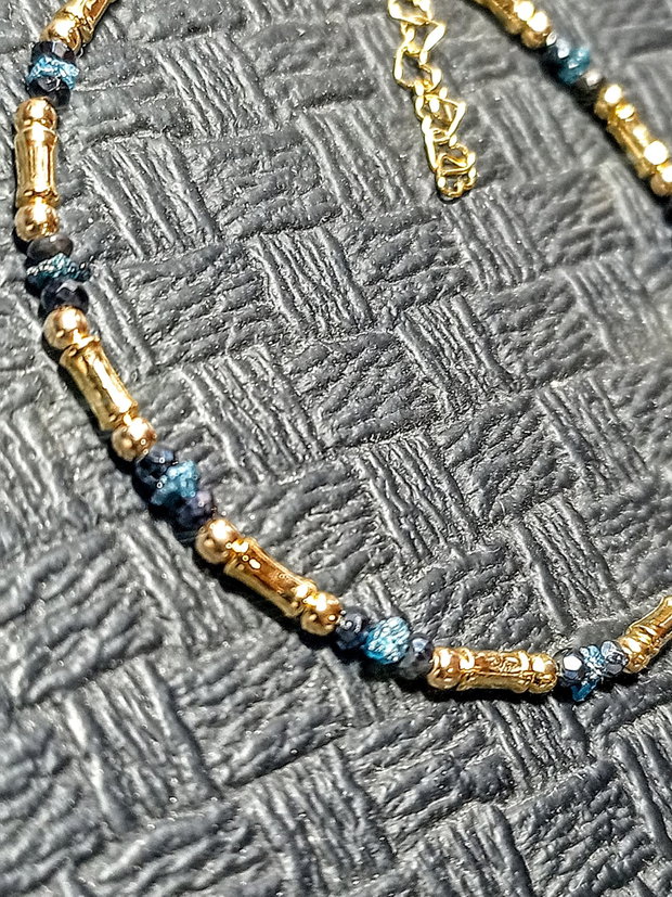 Bratara vermeil diamant albastru brutspinel grafitat argint placat cu aur minimalista boho chic trendy - Transport gratuit