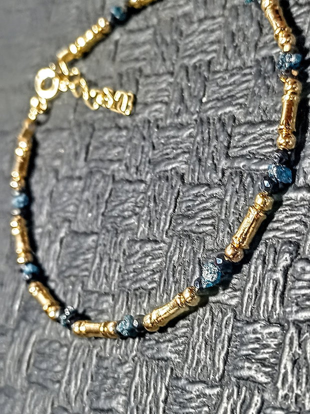 Bratara vermeil diamant albastru brutspinel grafitat argint placat cu aur minimalista boho chic trendy - Transport gratuit