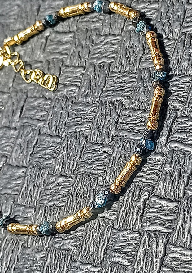 Bratara vermeil diamant albastru brutspinel grafitat argint placat cu aur minimalista boho chic trendy - Transport gratuit
