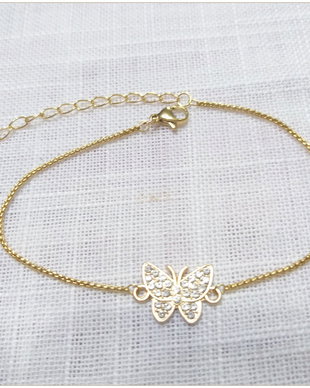 BRATARA-LANTISOR INOX AURIU SI FLUTURAS RHINESTONE