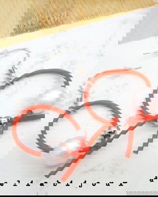 Cercei Handmade Tub Rosu Siliconat - Perlă - Design Modern și Minimalist (cod 1143)