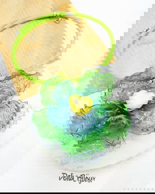 Colier statement handmade unicat - PET-uri (plastic) reciclate - flori (cod1144)