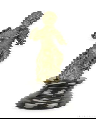 Ingeras cantand la vioara-statueta din bronz cu un soclu din marmura