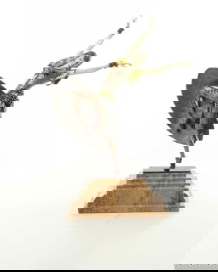 Almeria-statueta din bronz pictat cu un soclu din marmura