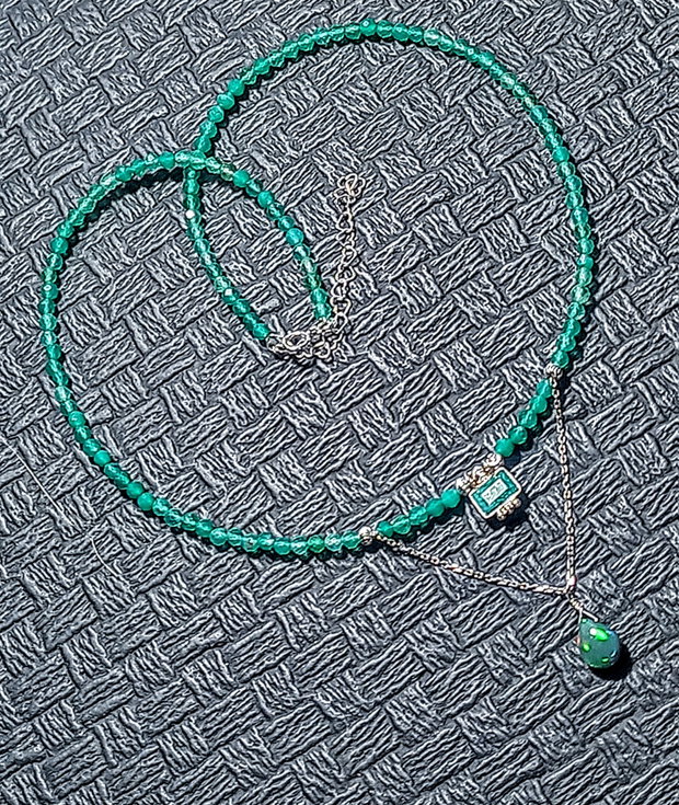 Colier argint opal de foc etiopian negru sillimanit onix verde charm brioleta lant argint minimalist boho chic trendy - Transport gratuit