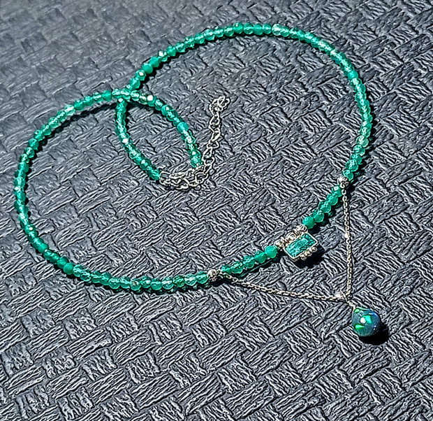 Colier argint opal de foc etiopian negru sillimanit onix verde charm brioleta lant argint minimalist boho chic trendy - Transport gratuit