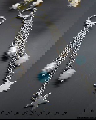 Cercei handmade unicat - acvamarin si perle (cod1146)