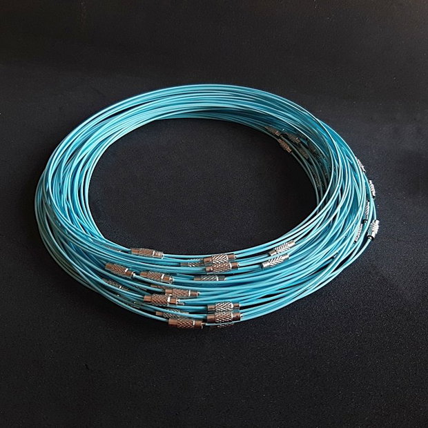 Baza colier otel siliconat, turcoaz 45cm DV.6003