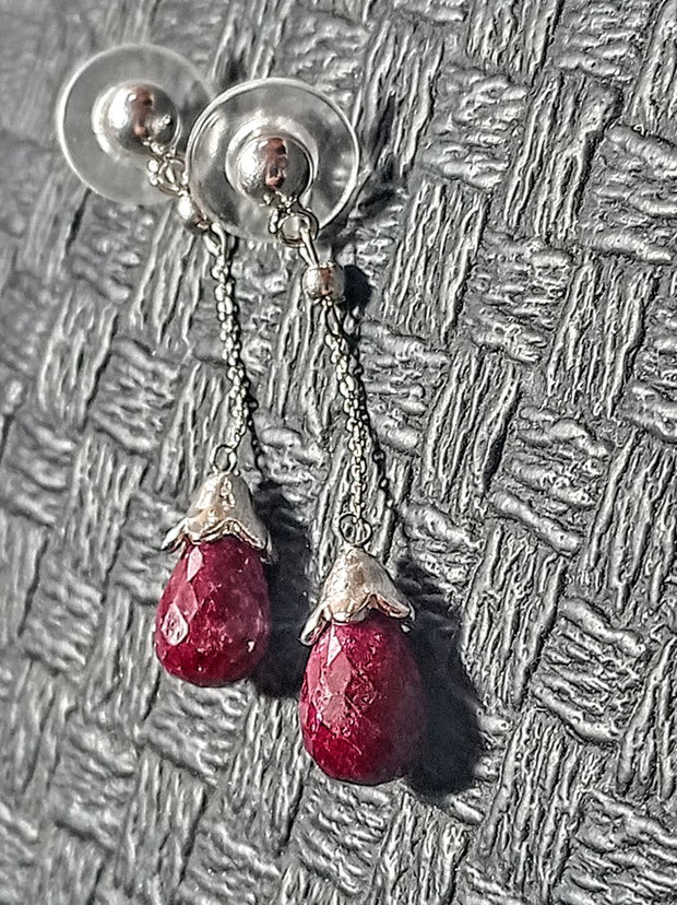 Cercei argint rubin radacina tija lant argint minimalisti boho chic florali trendy - Transport gratuit