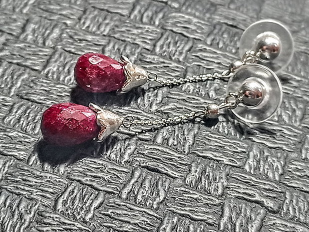 Cercei argint rubin radacina tija lant argint minimalisti boho chic florali trendy - Transport gratuit