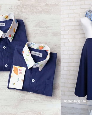 Set Haine Familie Bleumarin cu Desene Copii