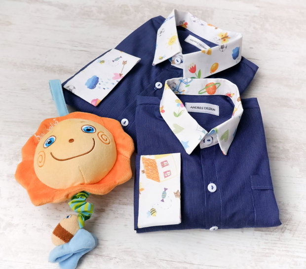 Set Haine Familie Bleumarin cu Desene Copii