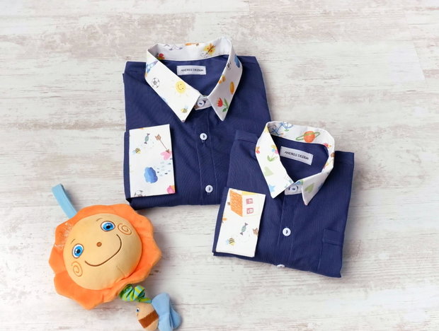 Set Haine Familie Bleumarin cu Desene Copii