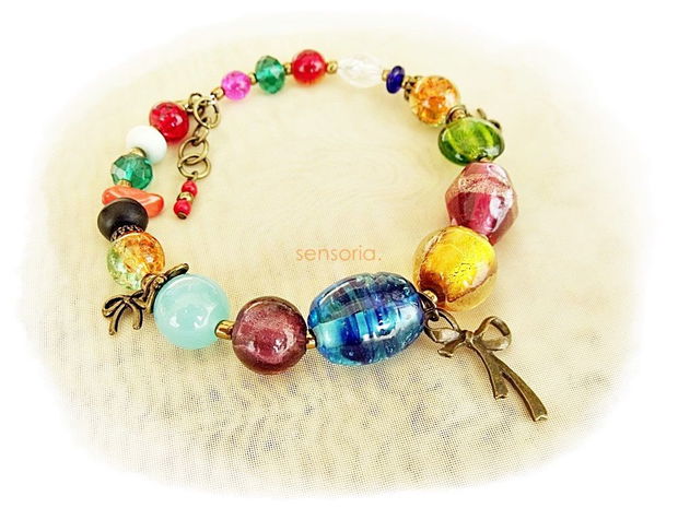 bratara multicolor  lampwork , murano cu fundite