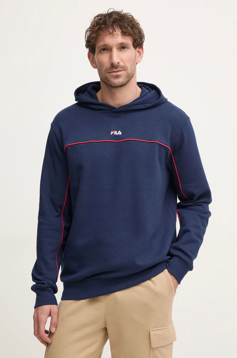 Fila bluza Latrobe barbati, culoarea albastru marin, cu glugă, neted, FAM0783