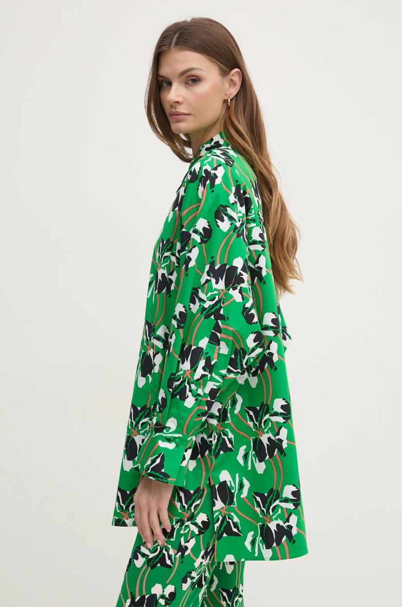 DIANE VON FURSTENBERG camasa din bumbac femei, culoarea verde, cu guler clasic, relaxed, DVFBL4S003