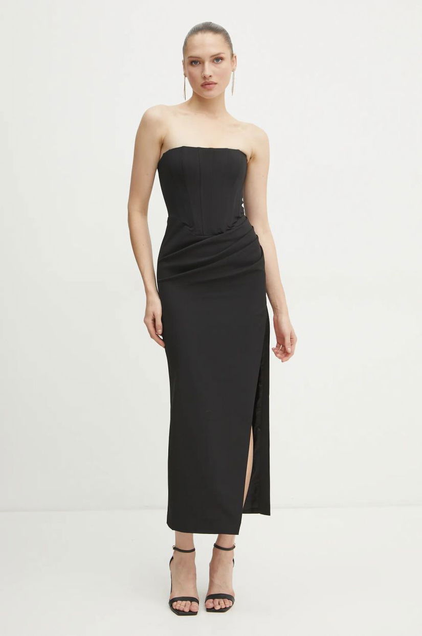 Bardot rochie culoarea negru, maxi, mulata, 58532DB