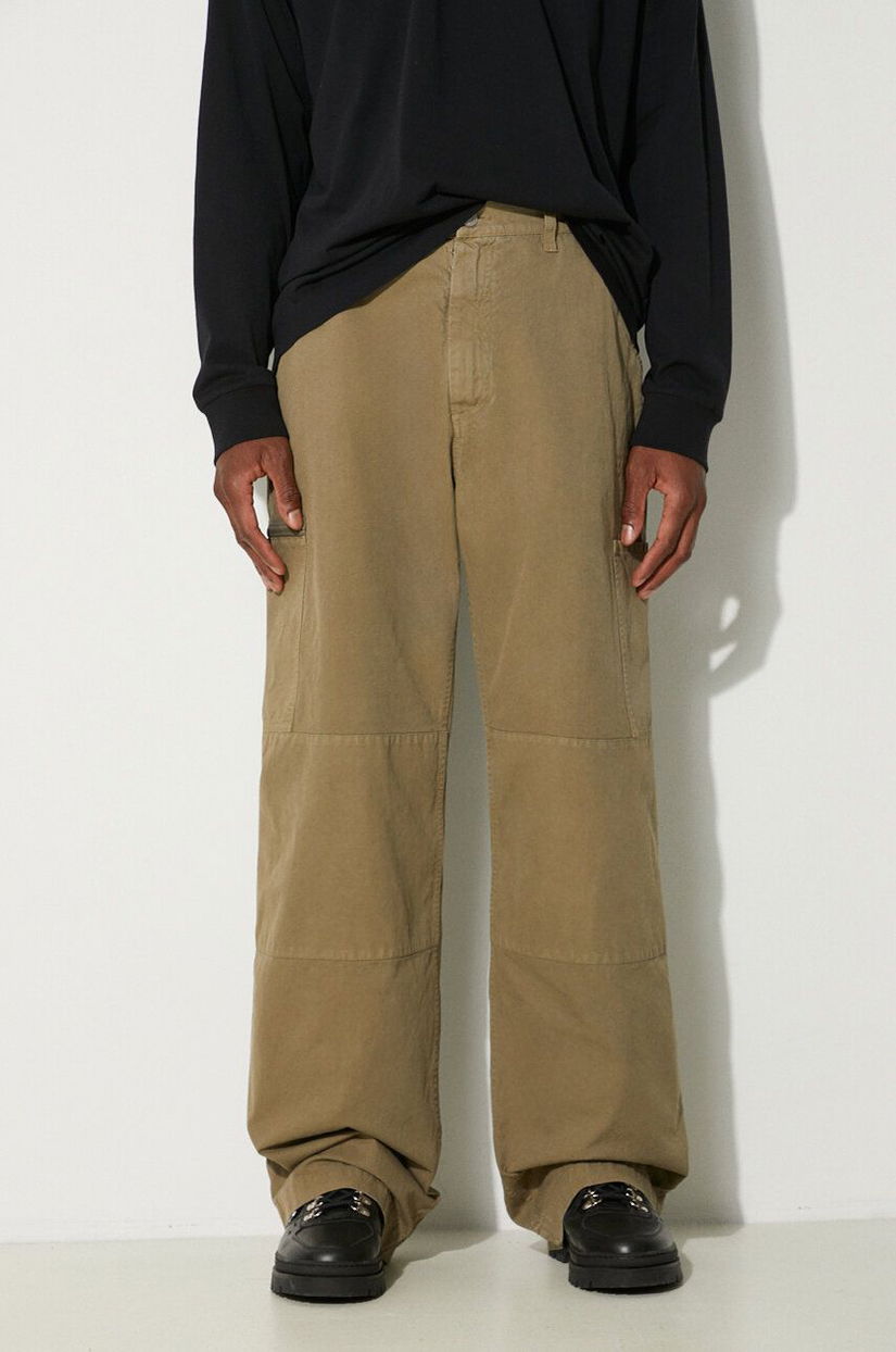 MM6 Maison Margiela pantaloni de bumbac culoarea verde, drept, SH0KA0029.S78548