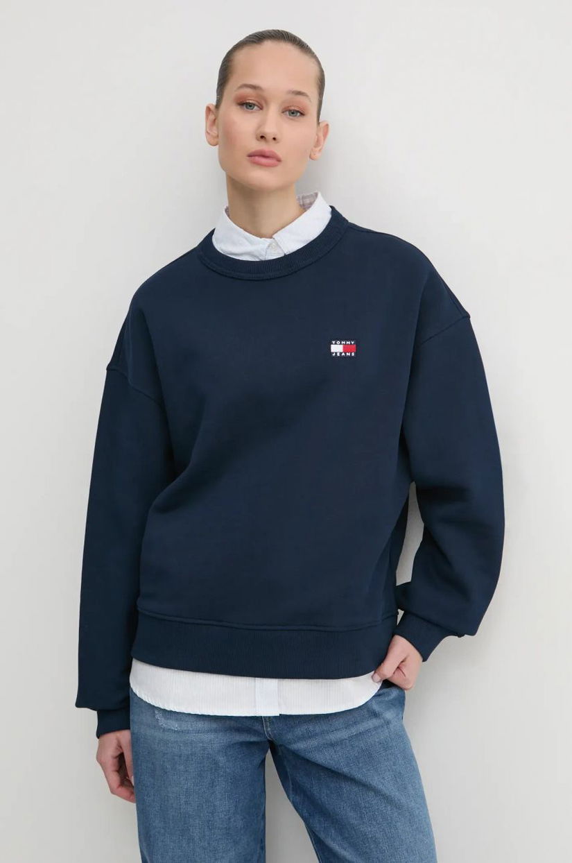 Tommy Jeans hanorac de bumbac femei, culoarea bleumarin, uni, DW0DW19408