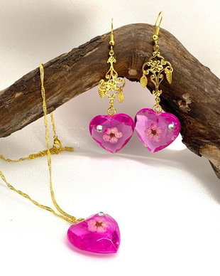set bijuterii handmade din rasina si flori naturale 00941