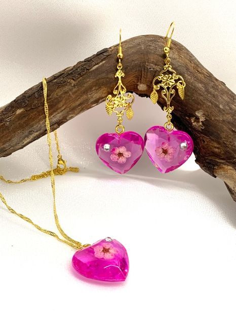 set bijuterii handmade din rasina si flori naturale 00941