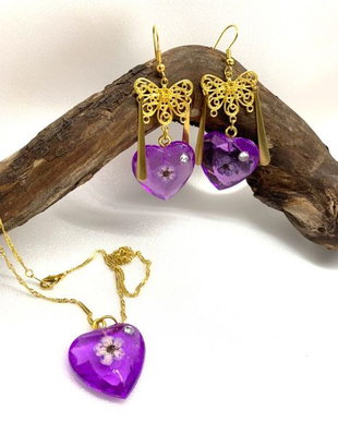 set bijuterii handmade din rasina si flori naturale 00940