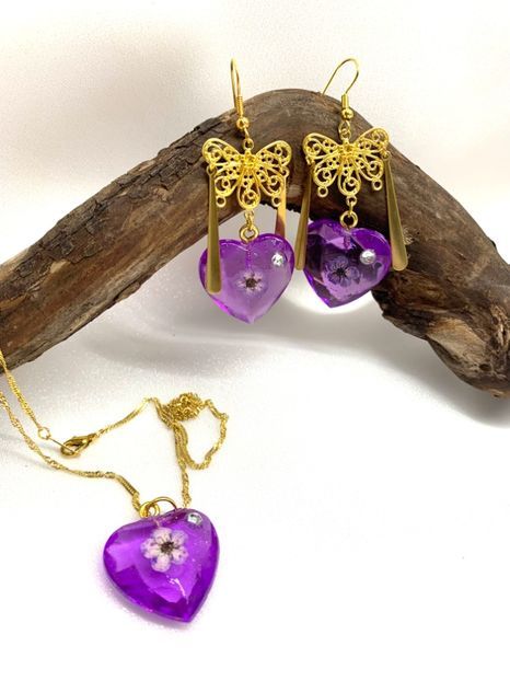 set bijuterii handmade din rasina si flori naturale 00940