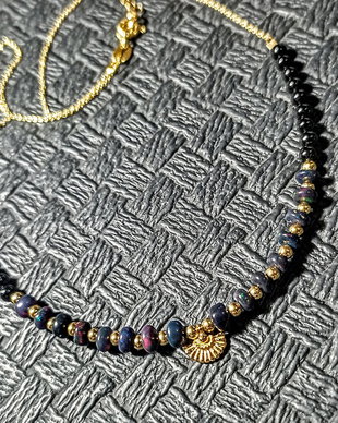 Colier vermeil opal de foc etiopian negru onix charm lant argint placat cu aur minimalist boho chic trendy cadou - Transport gratuit