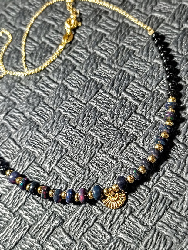 Colier vermeil opal de foc etiopian negru onix charm lant argint placat cu aur minimalist boho chic trendy cadou - Transport gratuit