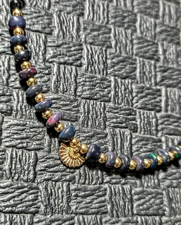 Colier vermeil opal de foc etiopian negru onix charm lant argint placat cu aur minimalist boho chic trendy cadou - Transport gratuit