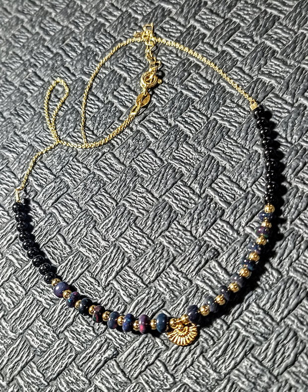 Colier vermeil opal de foc etiopian negru onix charm lant argint placat cu aur minimalist boho chic trendy cadou - Transport gratuit