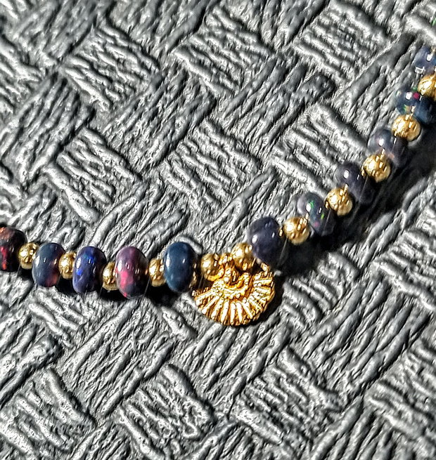Colier vermeil opal de foc etiopian negru onix charm lant argint placat cu aur minimalist boho chic trendy cadou - Transport gratuit