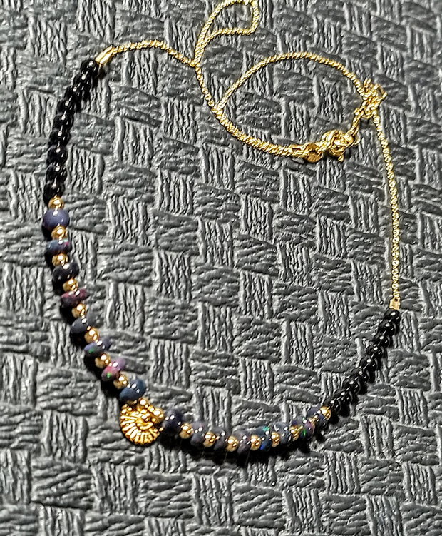 Colier vermeil opal de foc etiopian negru onix charm lant argint placat cu aur minimalist boho chic trendy cadou - Transport gratuit