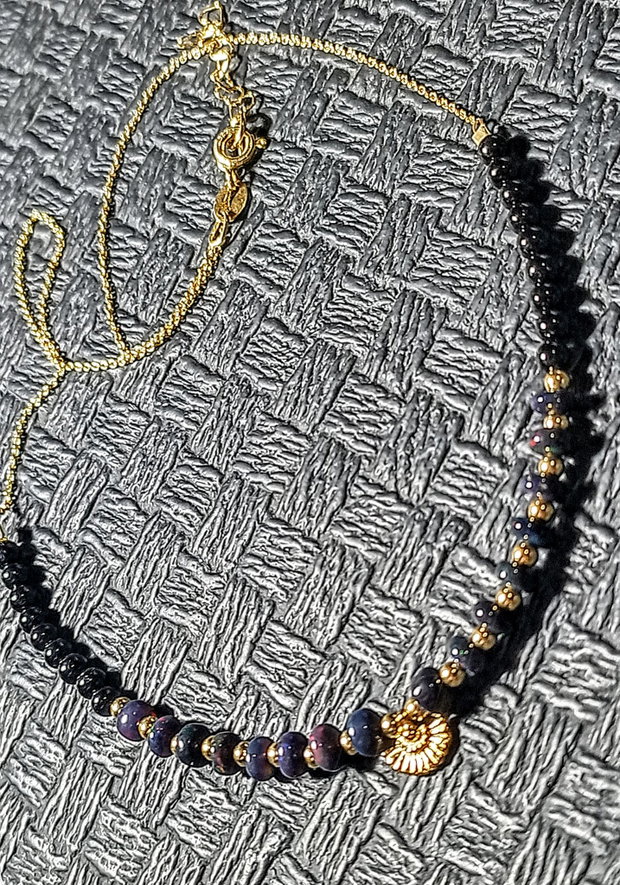 Colier vermeil opal de foc etiopian negru onix charm lant argint placat cu aur minimalist boho chic trendy cadou - Transport gratuit