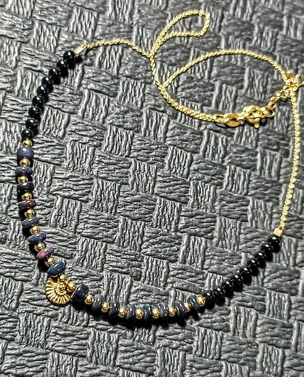 Colier vermeil opal de foc etiopian negru onix charm lant argint placat cu aur minimalist boho chic trendy cadou - Transport gratuit