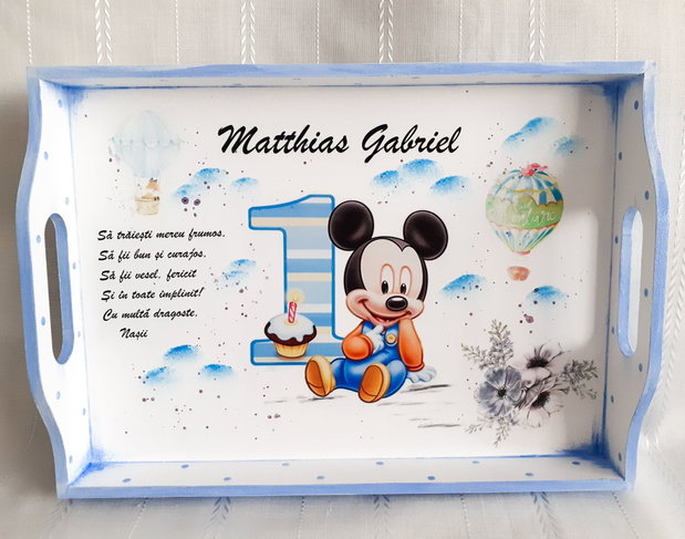 Tavita de mot baietel cu Mickey și cifra 1