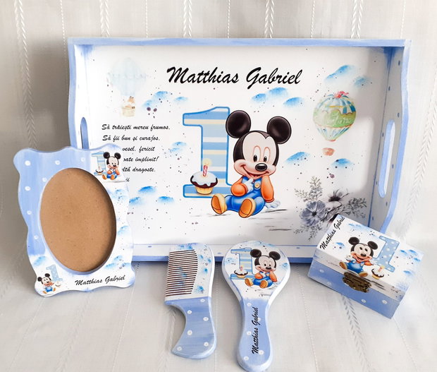 Tavita de mot baietel cu Mickey și cifra 1