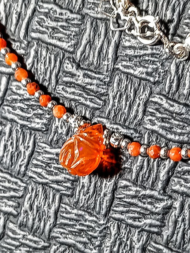 Colier argint opal de foc etiopian gravat agata rosie naturala minimalist boho chic trendy - Transport gratuit