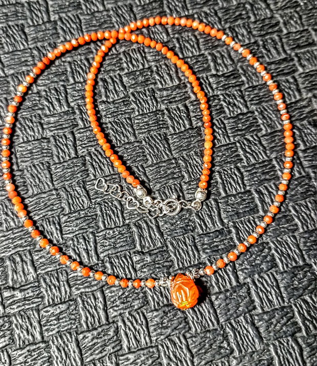Colier argint opal de foc etiopian gravat agata rosie naturala minimalist boho chic trendy - Transport gratuit